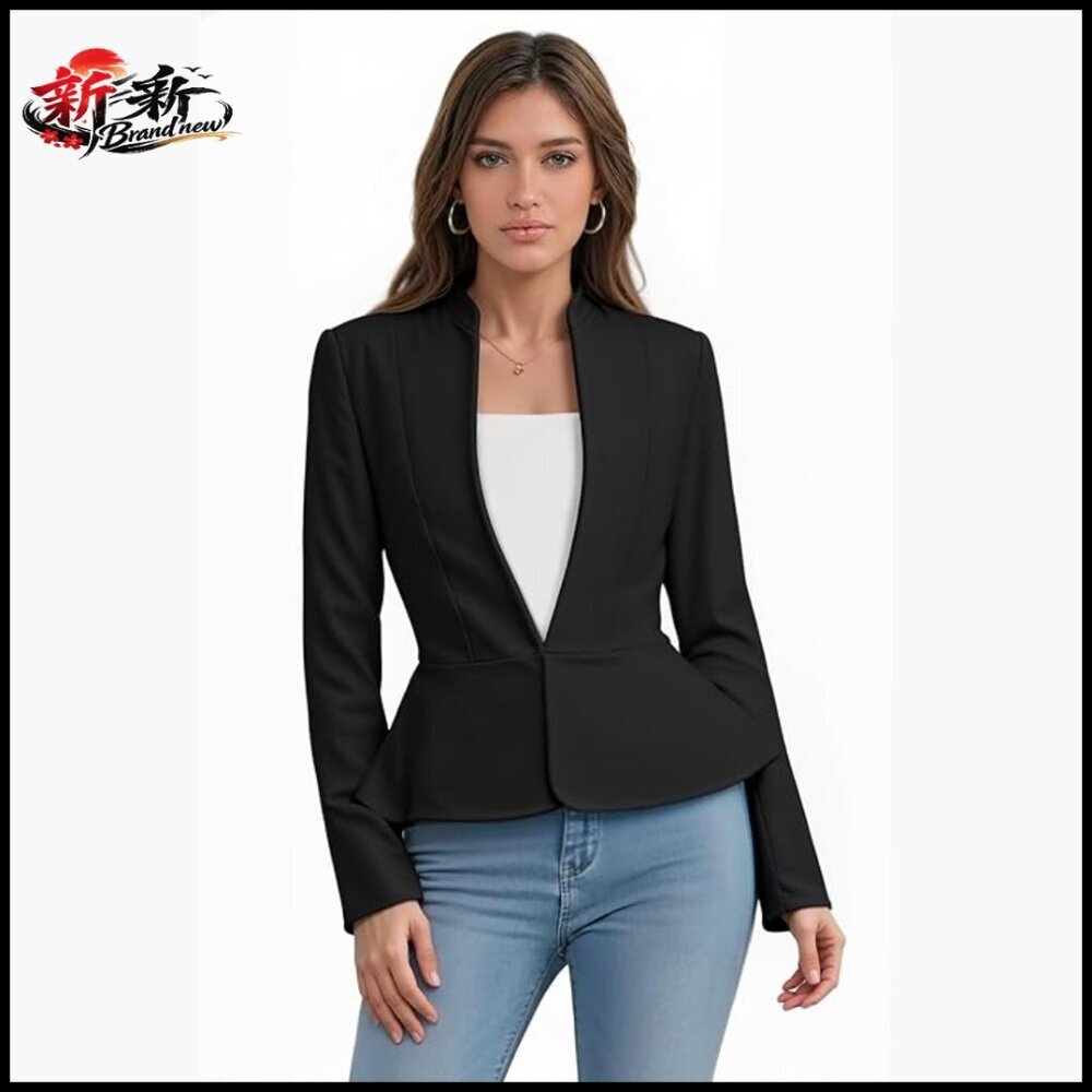 Open Front Blazer Jacket in Rayon Nylon Blend for Casual Work